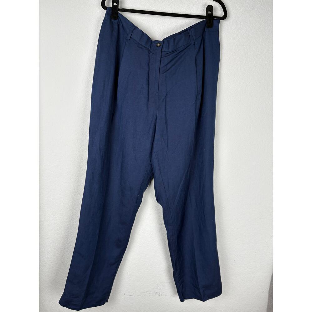 Jessica London Womens Linen Navy Blue Pants Plus Size 20 Elastic Waist Lining
